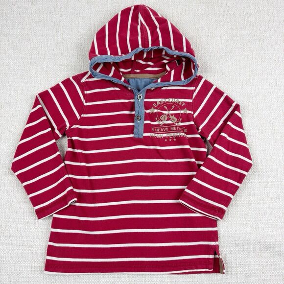 Pumpkin Patch Henley Hoodie Boys Size 3 Red White Striped Hooded T-Shirt Rock - Picture 1 of 12
